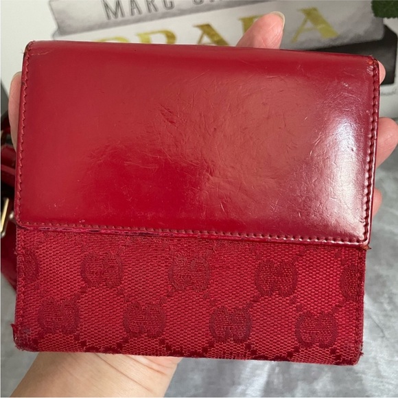 🍒 Authentic Gucci Red Sherry line canvas 257249 Tote and Jackie 05474 Bifold🍒 - Picture 9 of 14